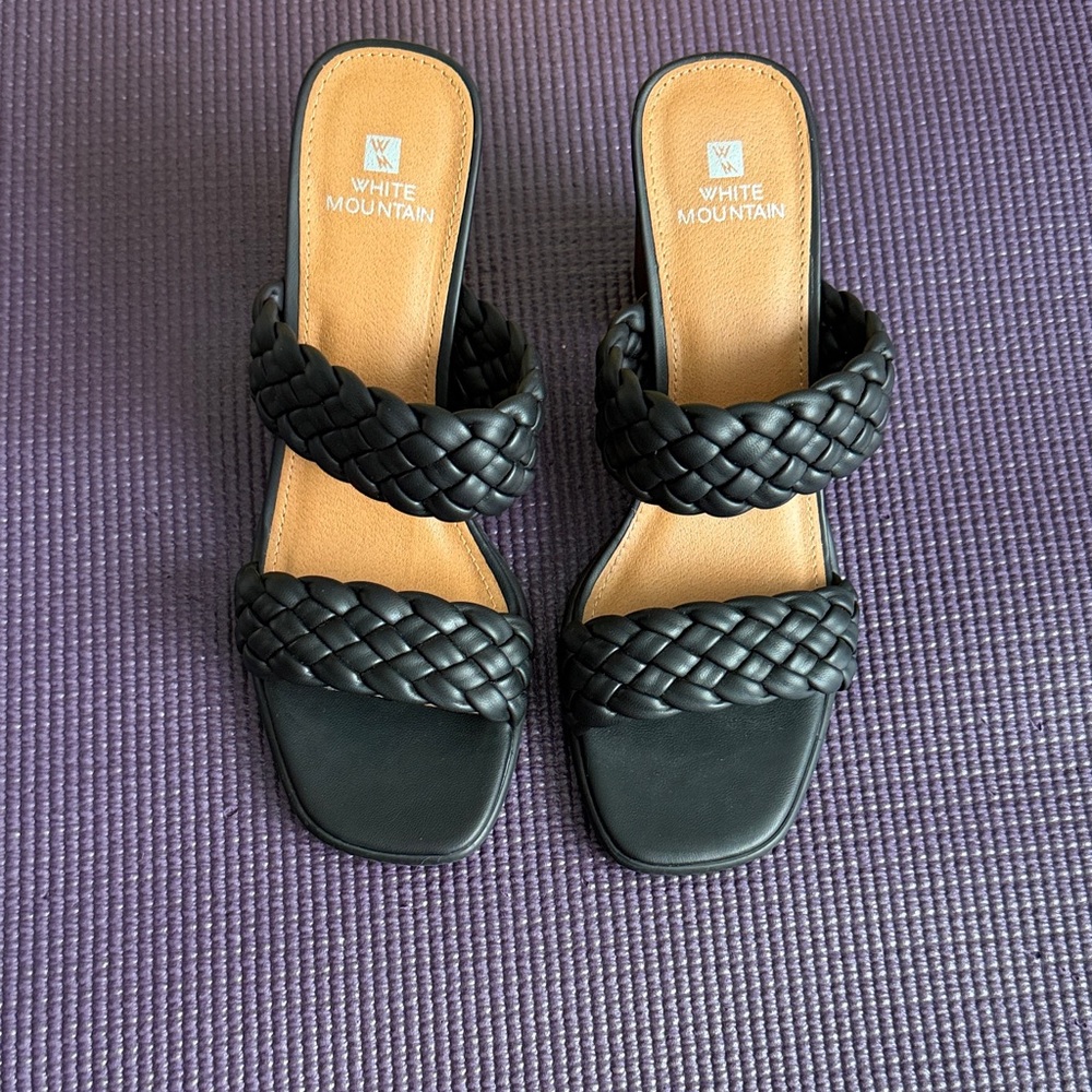 White Mountain Black Braided Double-Strap Slide Mules